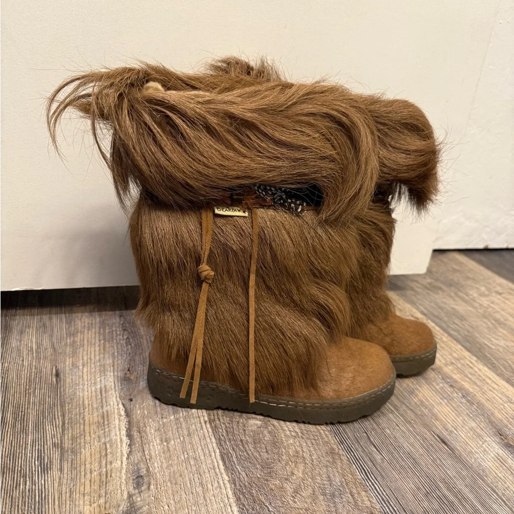Bearpaw Kola Fur Boots Brown Suede Goat Fur Winter Boots Size 6 - Picture 1 of 5